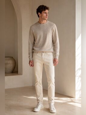 Beige Minimalist Slim Straight Pants Clean Neutral Quiet Luxury 36x29